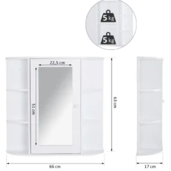 Armoire à glace 1 porte étagères latérales blanc