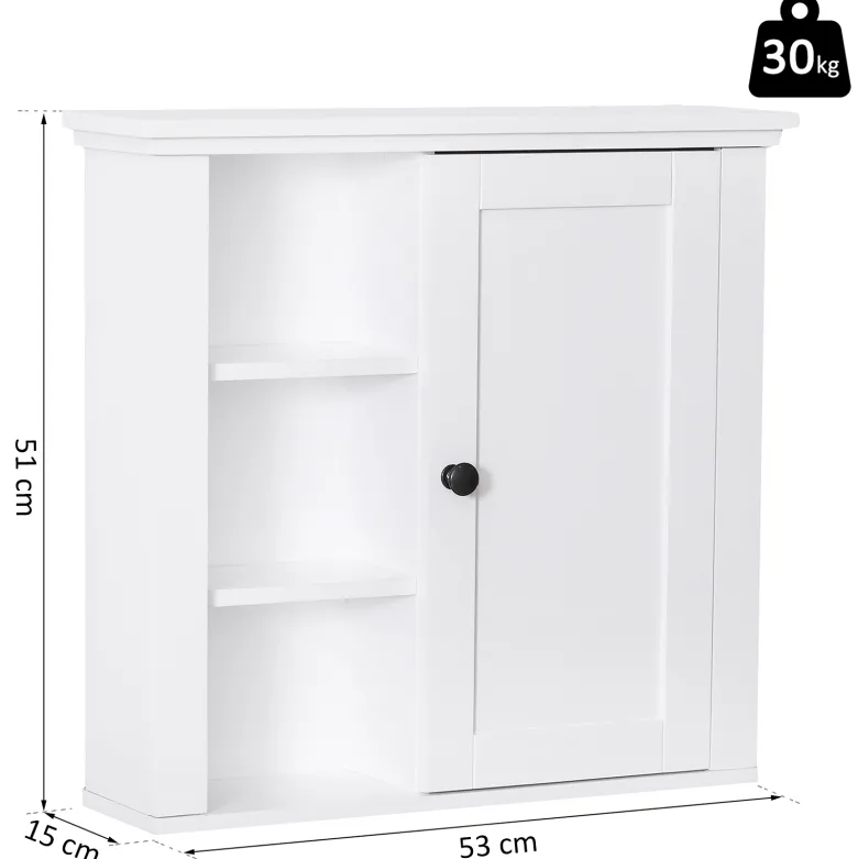 Armoire haute murale 1 porte 3 niches latérales blanc