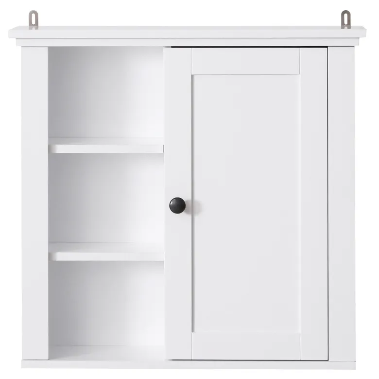 Armoire haute murale 1 porte 3 niches latérales blanc