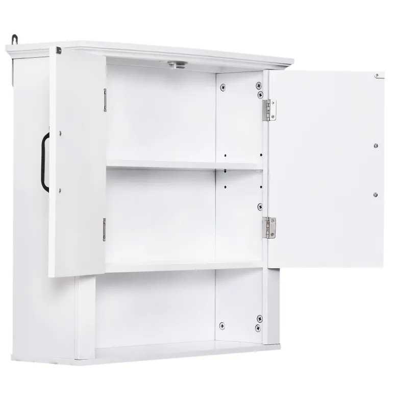 Armoire haute murale 2 portes 2 étagères niche blanc