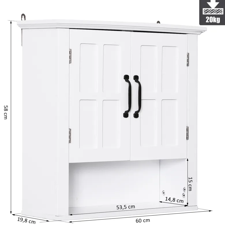Armoire haute murale 2 portes 2 étagères niche blanc
