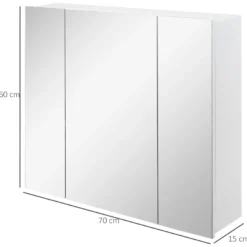 Armoire miroir de salle de bain 3 portes 2 étagères blanc