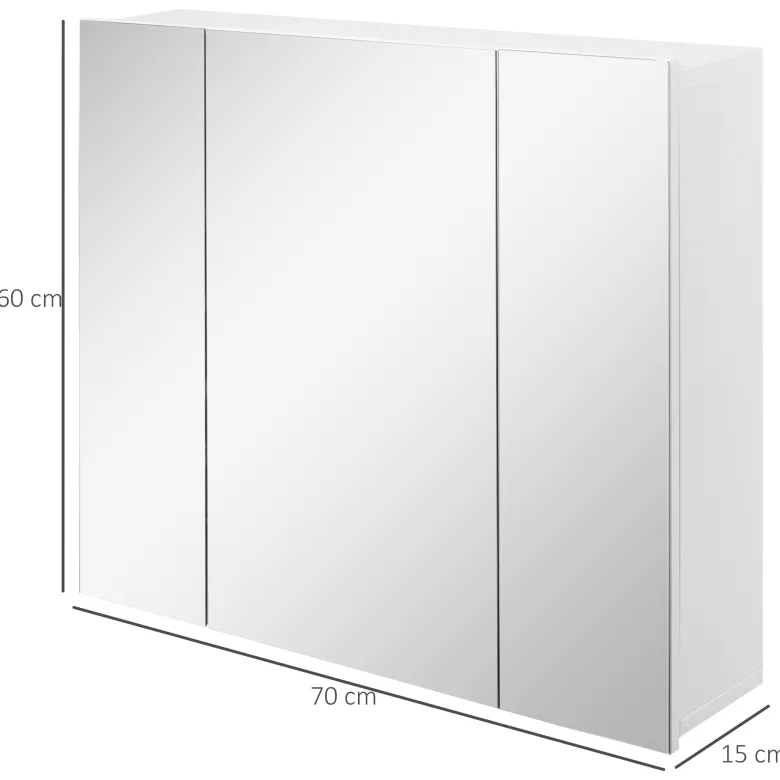 Armoire miroir de salle de bain 3 portes 2 étagères blanc