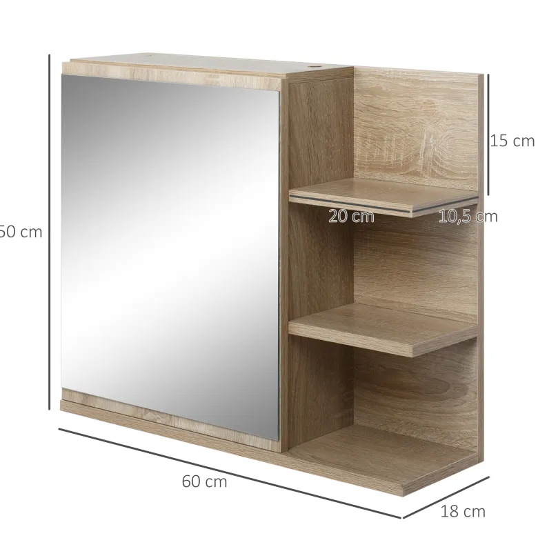 Armoire miroir de salle de bain avec étagère et 3 étagères latérales