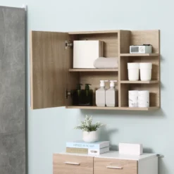 Armoire miroir de salle de bain avec étagère et 3 étagères latérales