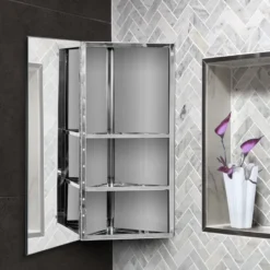 Armoire miroir rangement salle de bain acier