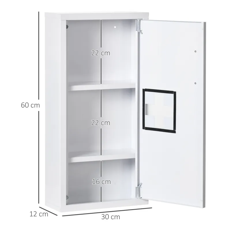 Armoire à pharmacie 2 étagères 3 niv. Logo croix acier blanc