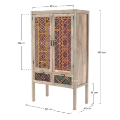 Armoire 2 portes 2 tiroirs en manguier et cannage coloré - massaï