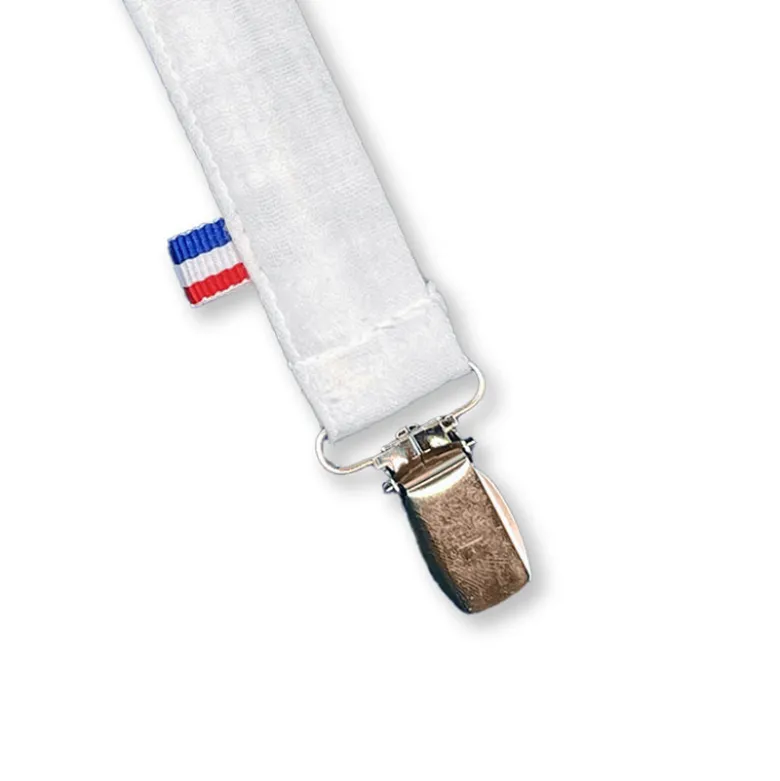 Attache tétine en coton bio teddy blanc
