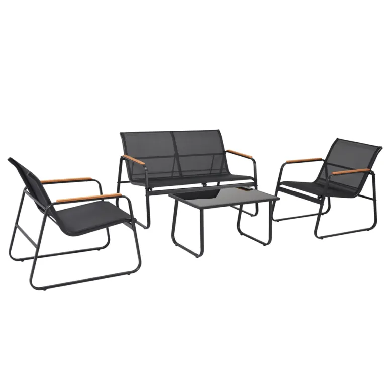 Aurora salon de jardin 4 places en toile de polyester noir