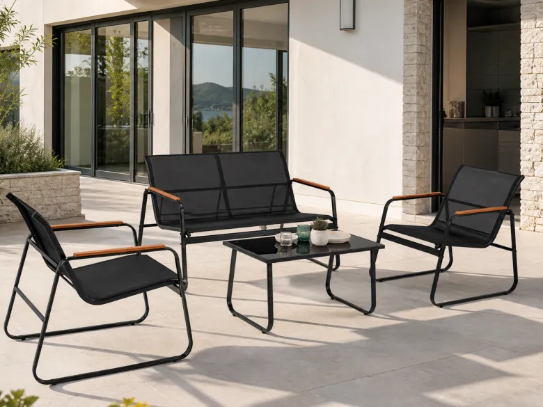Aurora salon de jardin 4 places en toile de polyester noir
