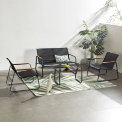 Aurora salon de jardin 4 places en toile de polyester noir