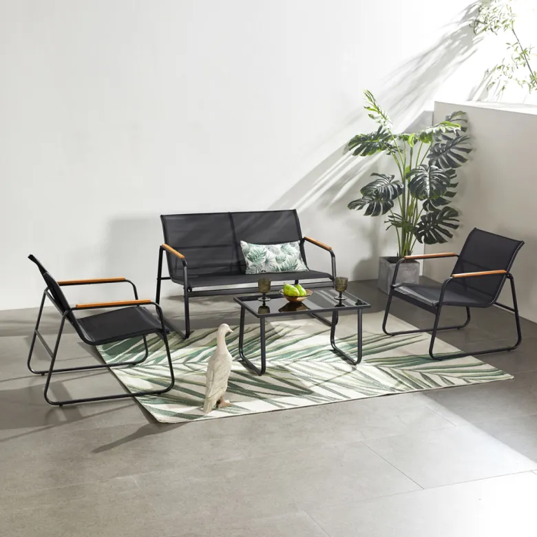 Aurora salon de jardin 4 places en toile de polyester noir