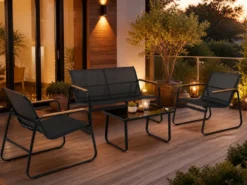 Aurora salon de jardin 4 places en toile de polyester noir