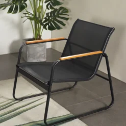 Aurora salon de jardin 4 places en toile de polyester noir