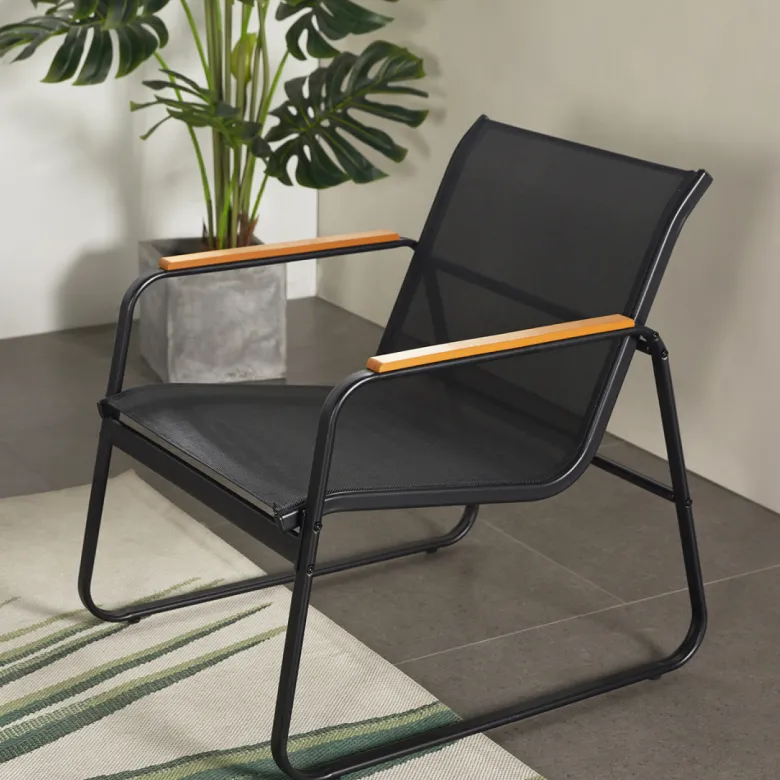 Aurora salon de jardin 4 places en toile de polyester noir