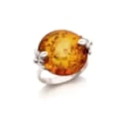 Bague argent ambre cognac - taille 58 mm