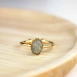 Bague labradorite ovale réglable femme