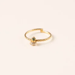 Bague réglable doré bicolore vert blanc