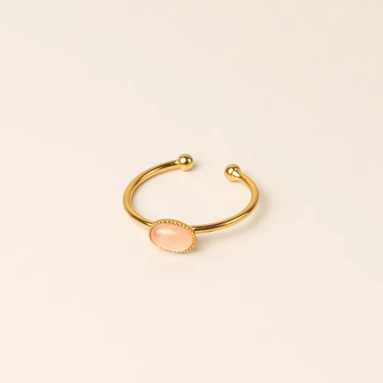 Bague réglable dorée - mini quartz rose