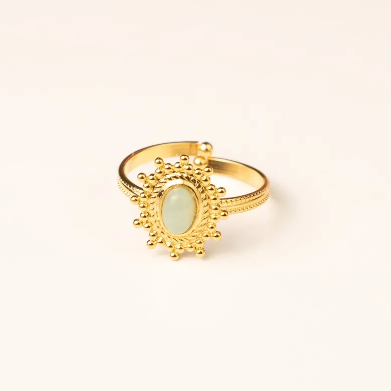 Bague réglable soleil dorée - bleu