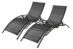 Bahia lot de 2 transats empilables et ajustables en alu noir