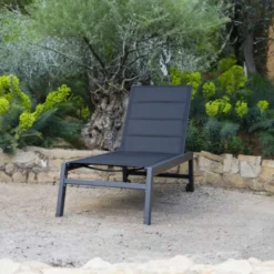 Bain de soleil barbados en textilène noir - aluminium gris anthracite