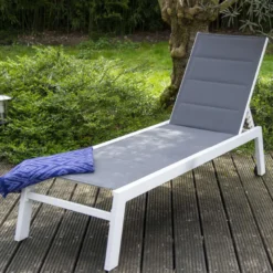 Bain de soleil barbados en textilène gris - aluminium blanc