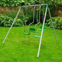 Balançoire de jardin 3 places pour enfants avec structure en acier