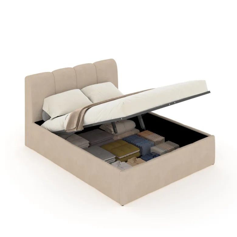 Baltimore lit coffre style nuage led 160x200cm velours beige