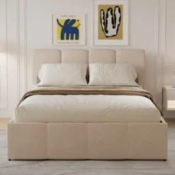 Baltimore lit coffre style nuage led 160x200cm velours beige
