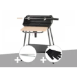 Barbecue charbon bergamo + pince en inox + gant de protection - somagic