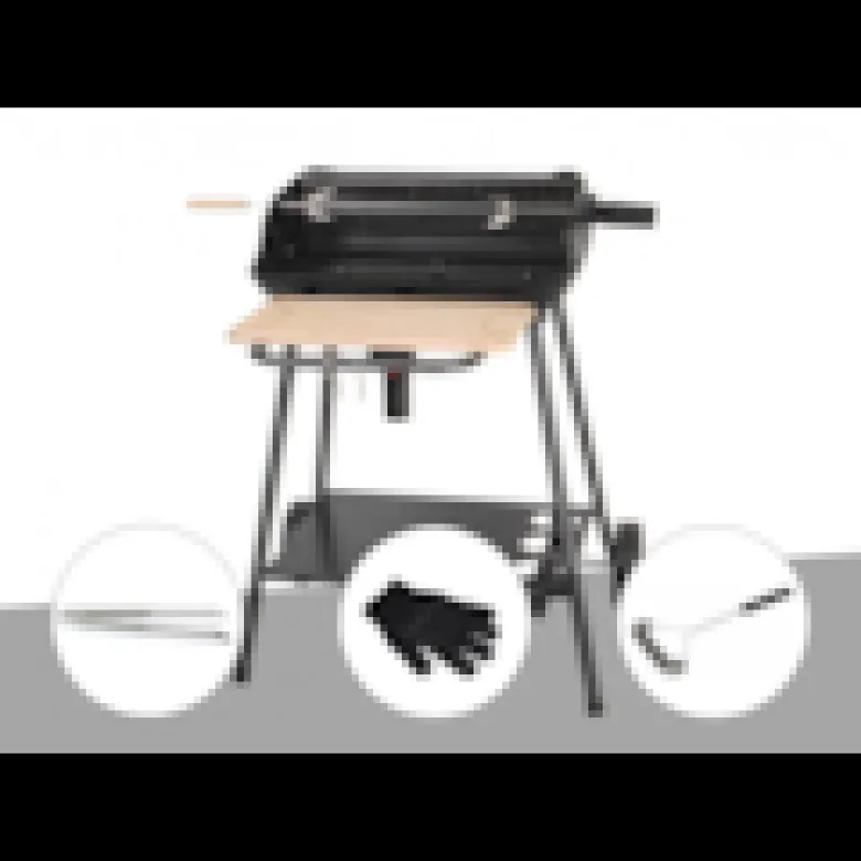 Barbecue charbon bergamo + pince en inox + gant de protection + brosse en t - so