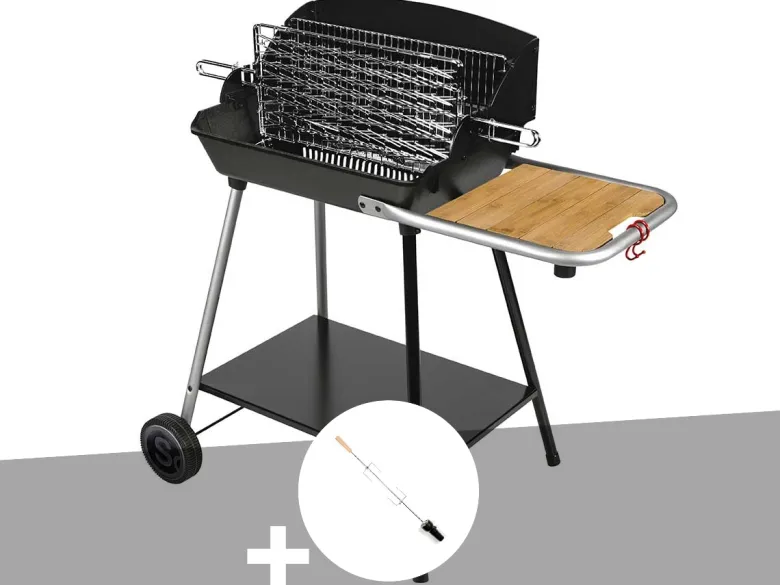 Barbecue à charbon excel duo grill sur chariot + tournebroche - somagic