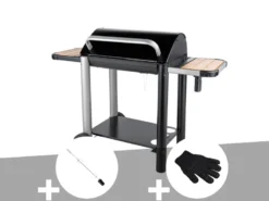 Barbecue charbon vulcano 3000 + kit tournebroche + gant de protection - somagic