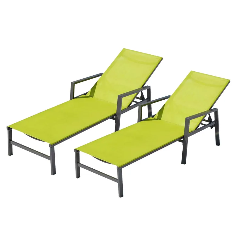 Bari lot de 2 transats en aluminium gris foncé et vert