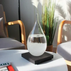Barometre fitzroy en verre goutte et base bois de hetre objet deco cristaux