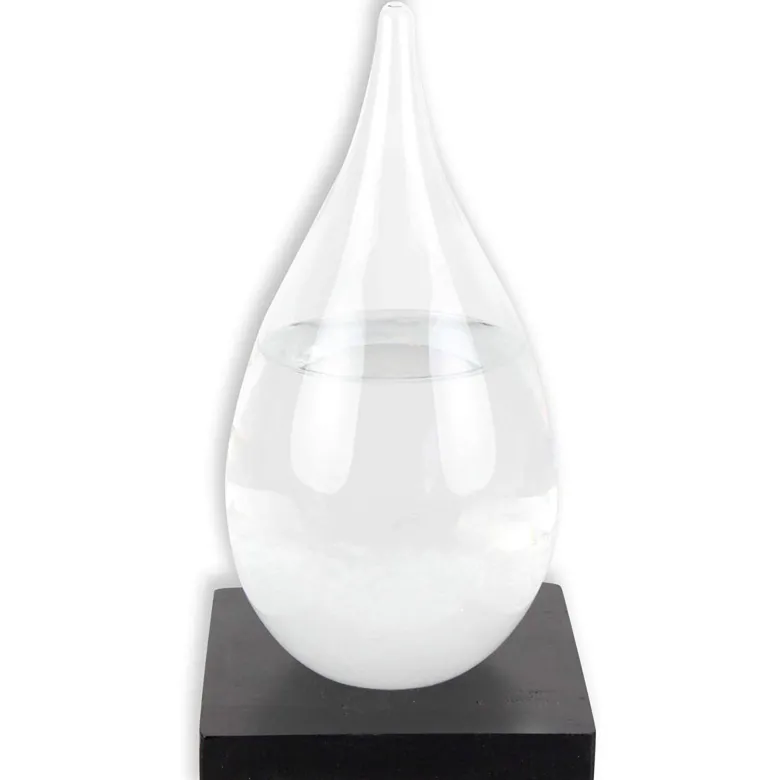 Barometre fitzroy en verre goutte et base bois de hetre objet deco cristaux