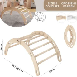 Bascule 2-en-1 montessori en bois contreplaqué avec coussin beige