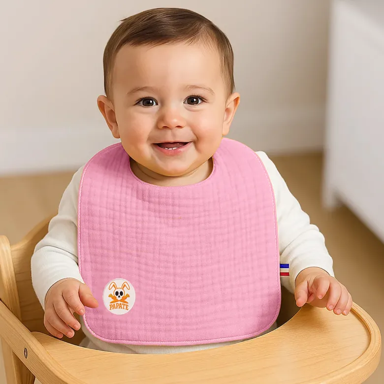 Bavoir en coton bio rose