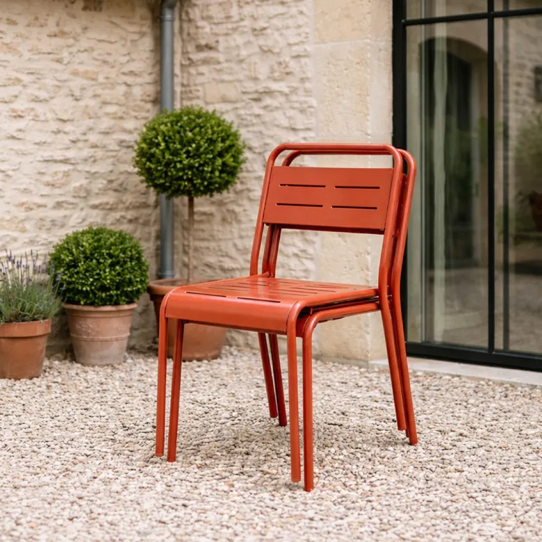 Bergame lot de 2 chaises de jardin empilables terracotta