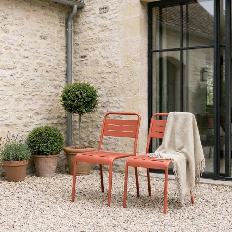 Bergame lot de 2 chaises de jardin empilables terracotta