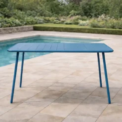 Bergame table de jardin 4 à 6 places 120cm bleu