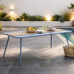 Bergame table de jardin 6 places 160cm bleu