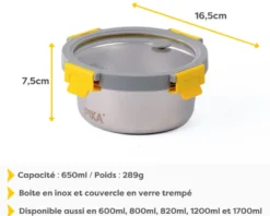 Boite alimentaire inox metalshock 650ml - pika