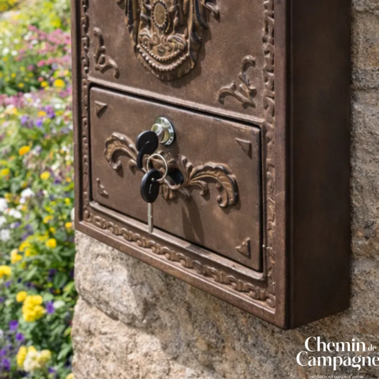 Boite aux lettres murale extérieure jardin fonte marron 45cm