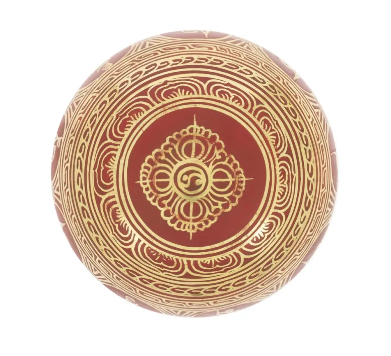 Bol tibétain rouge avec symboles 13,5 cm