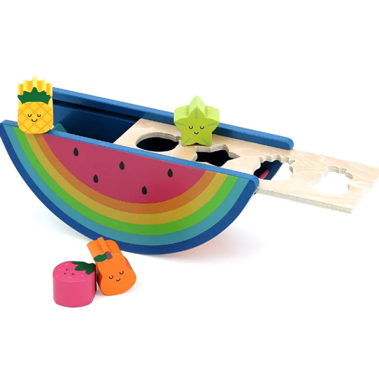 Boîte à formes pastèque et fruits en bois jeu d'éveil coloré et éducatif Vilac