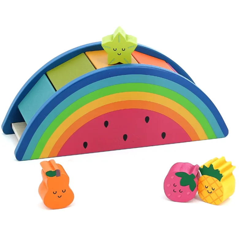 Boîte à formes pastèque et fruits en bois jeu d'éveil coloré et éducatif Vilac