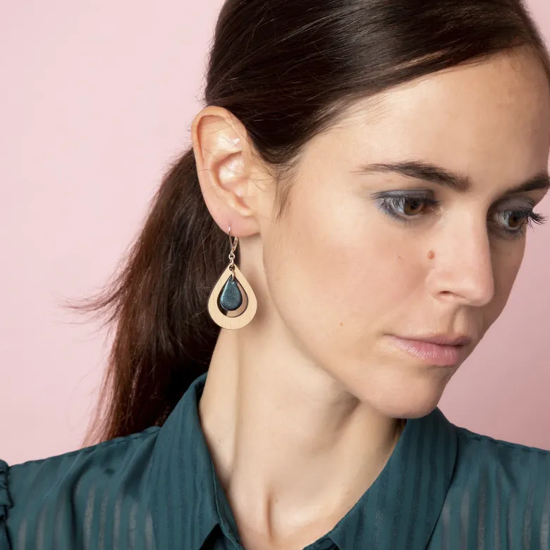 Boucles d'oreilles amande bleu pétrole